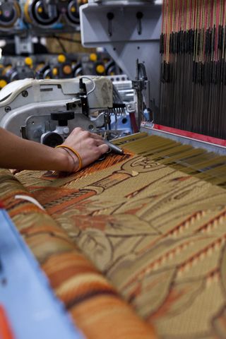 Rubelli loom, orange and sand colored design