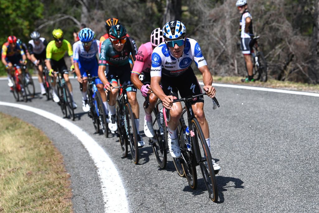 Remco Evenepoel leads the breakaway on stage 15 at the Vuelta a Espana