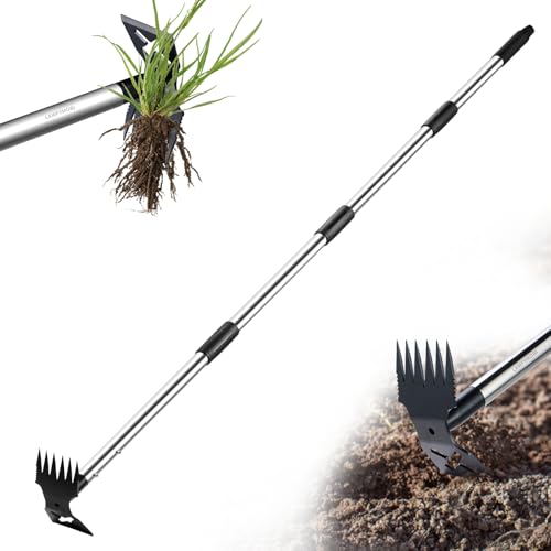 Lawfymori Weed Puller Tool With Long Handle, 150cm Weed Remover Gardening Tools, 2 in 1 Manual Weed Rake and Garden Hoe, Heavy Duty Weeding Pull for Yard, Lawn, Patio, Garden
