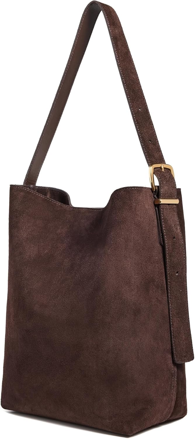 Madewell Women&#039;s the Essential Bucket Tote in Suede, Dark Carob, Brown, One Size