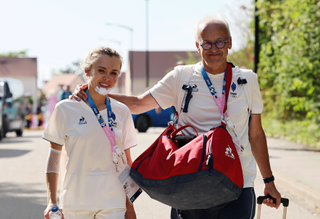 Loana Lecomte (France) bandaged up after the crash during the cross-country mountain bike race at the Paris 2024 Olympic Games