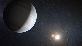 An artist's concept of planet system Kepler-47. As scientists learn more about the cosmos, estimations of the likelihood that life exists beyond Earth are changing.