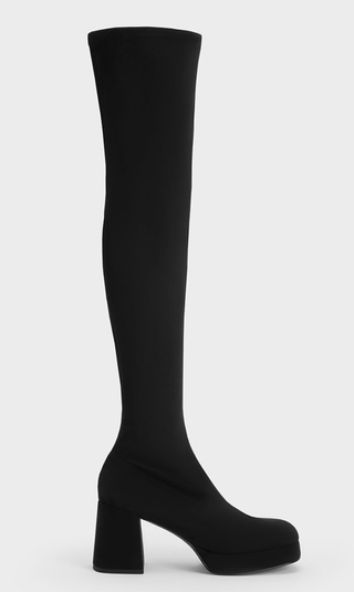 Evie Textured Platform Thigh-High Boots - Black Textured