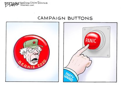 Political Cartoon U.S. Sanders campaign dems panic