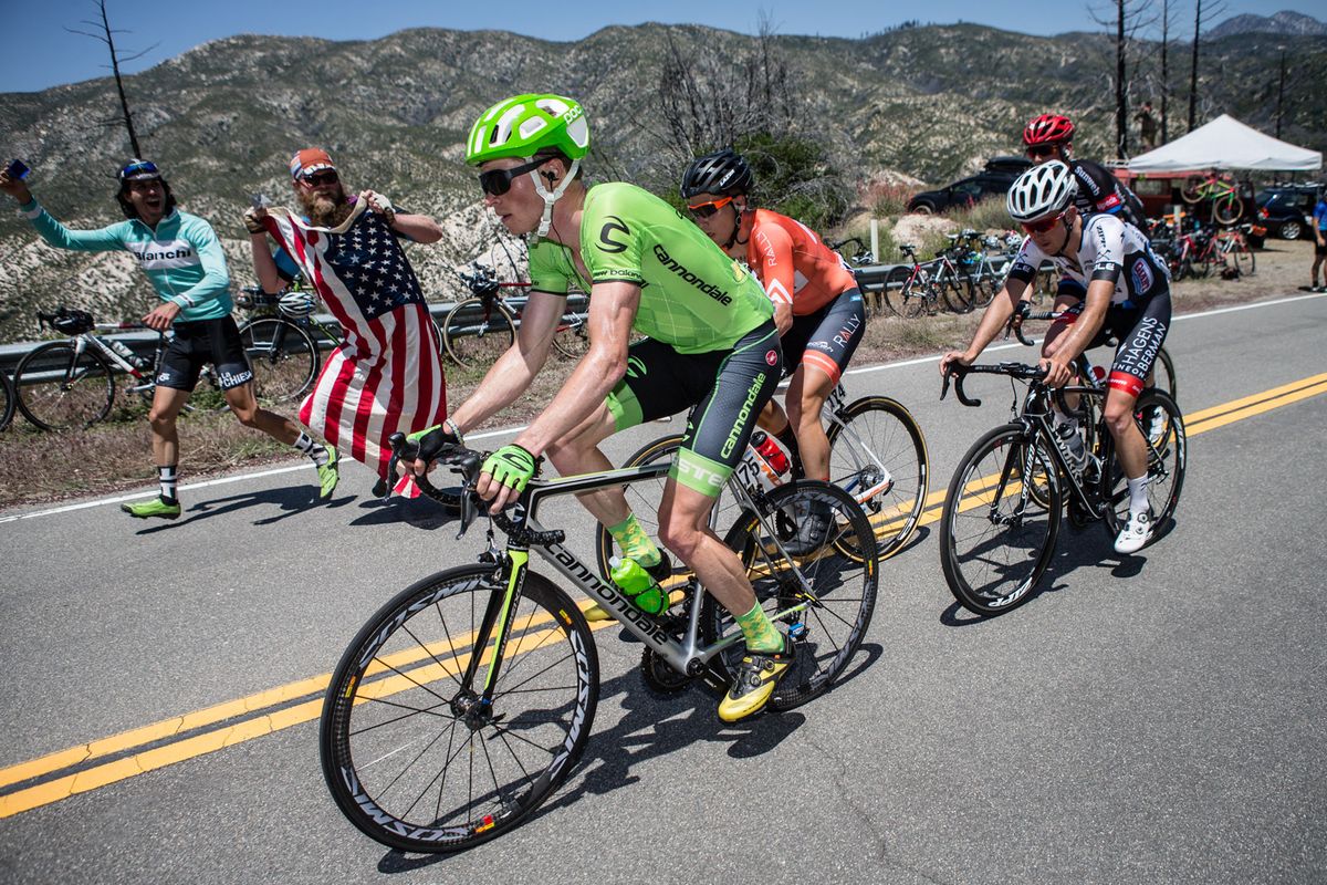 Ben King (Cannondale) leads the break over one of todays climbs