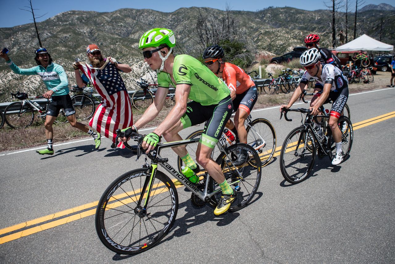 Ben King (Cannondale) leads the break over one of todays climbs