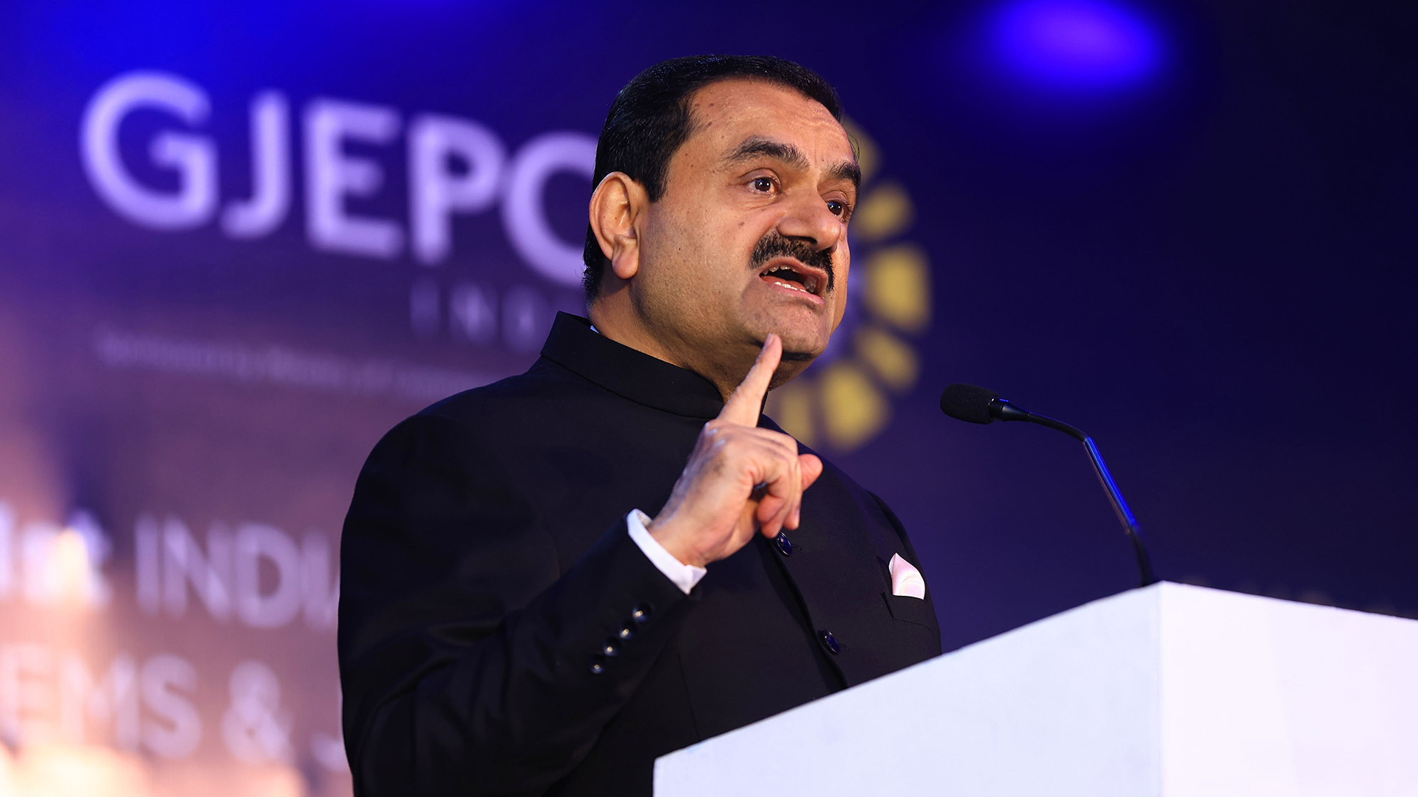 Indian billionaire and Chairman of the Adani Group, Gautam Adani, addresses the 51st Gem and Jewellery Awards in Jaipur, India