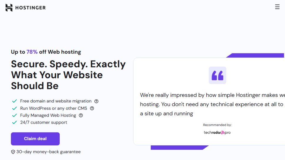 Website screenshot of Hostinger (August, 2025)