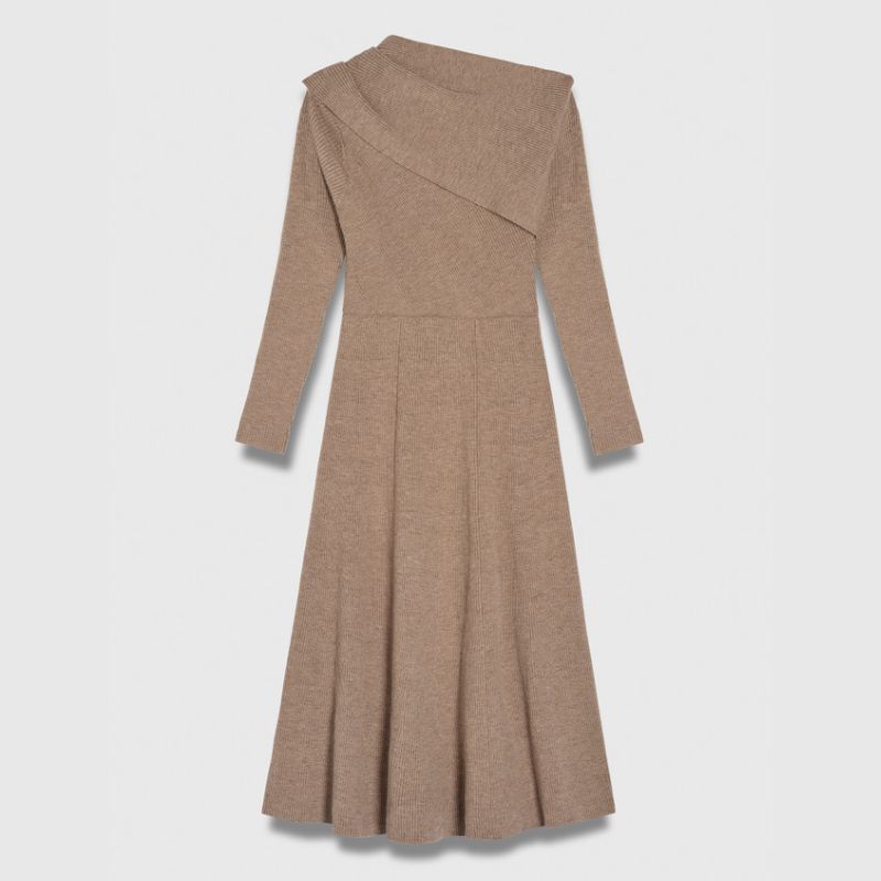 Catherine Tyldesley's taupe wool midi dress