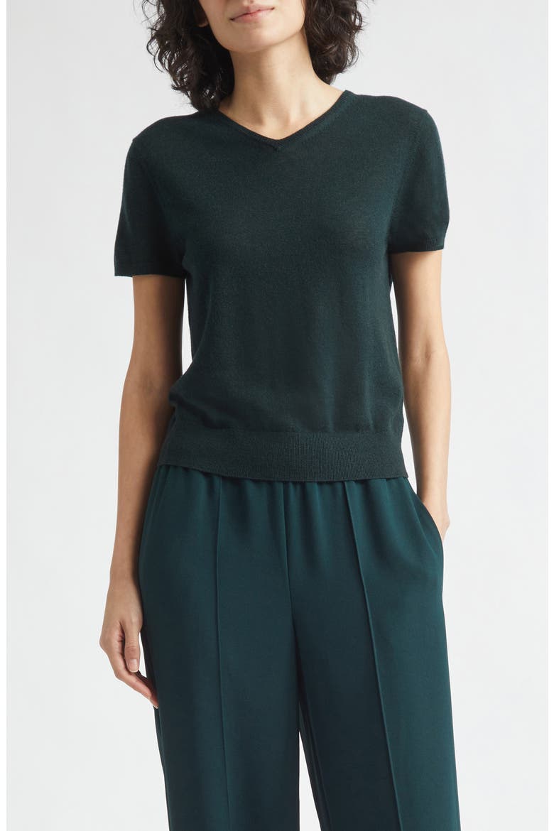 High V-Neck Short Sleeve Wool Sweater