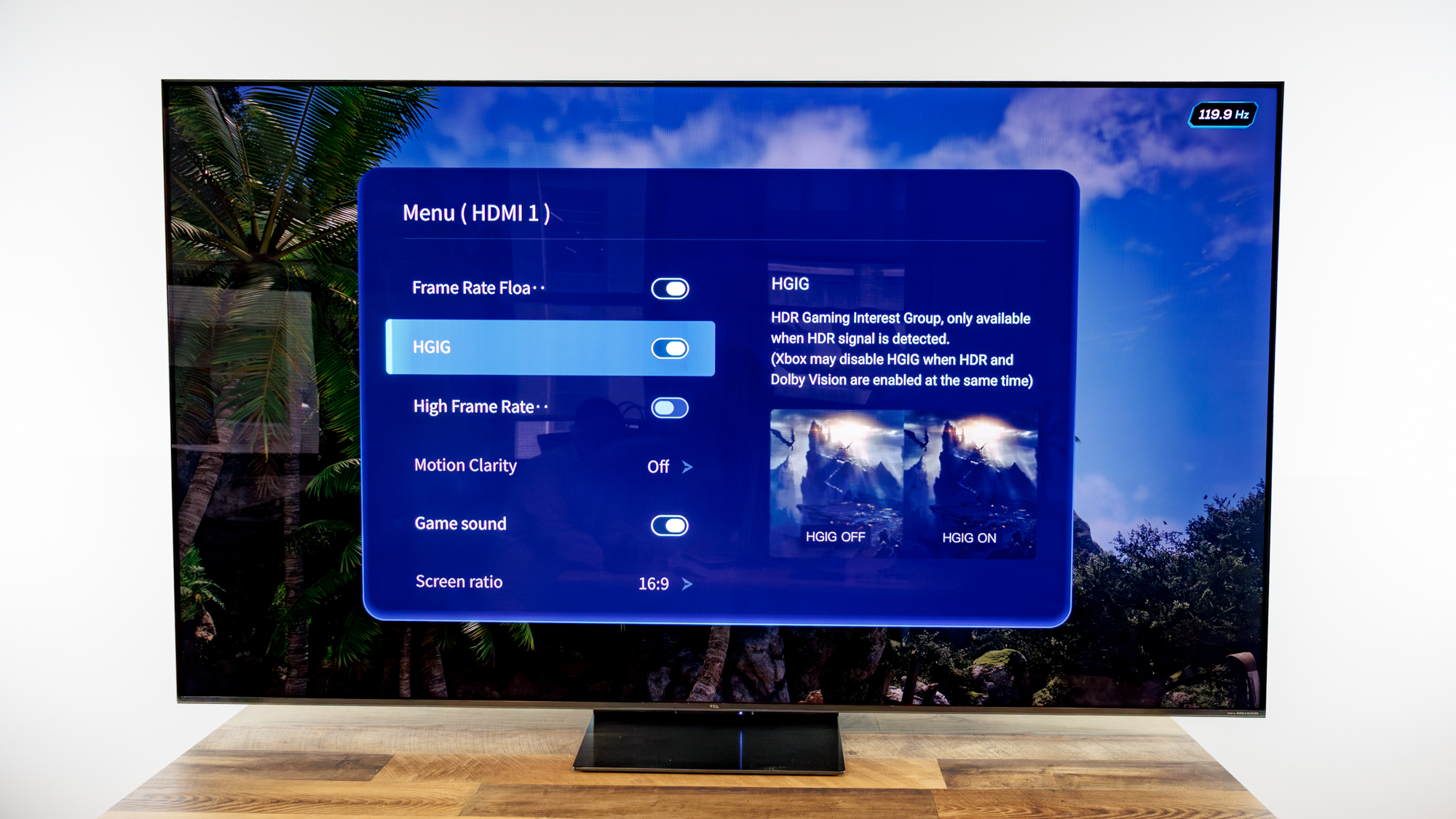TCL QM7L 75-inch TV on a desk