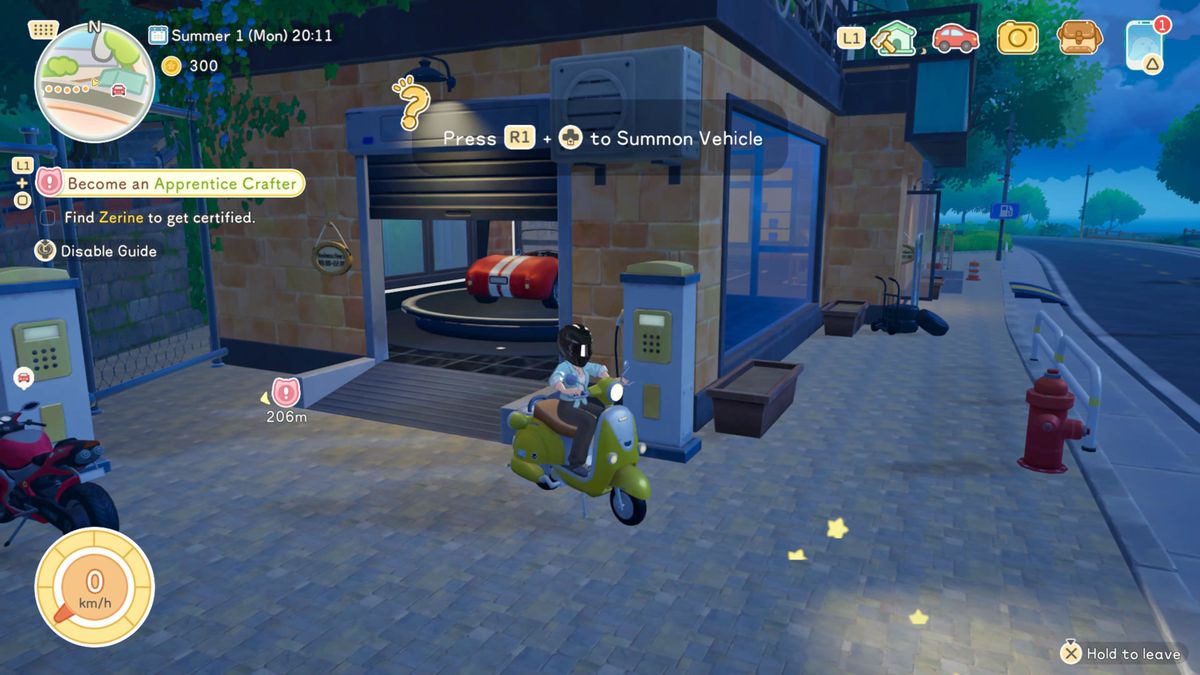 The protagonist riding a moped scooter in life sim RPG, Starsand Island