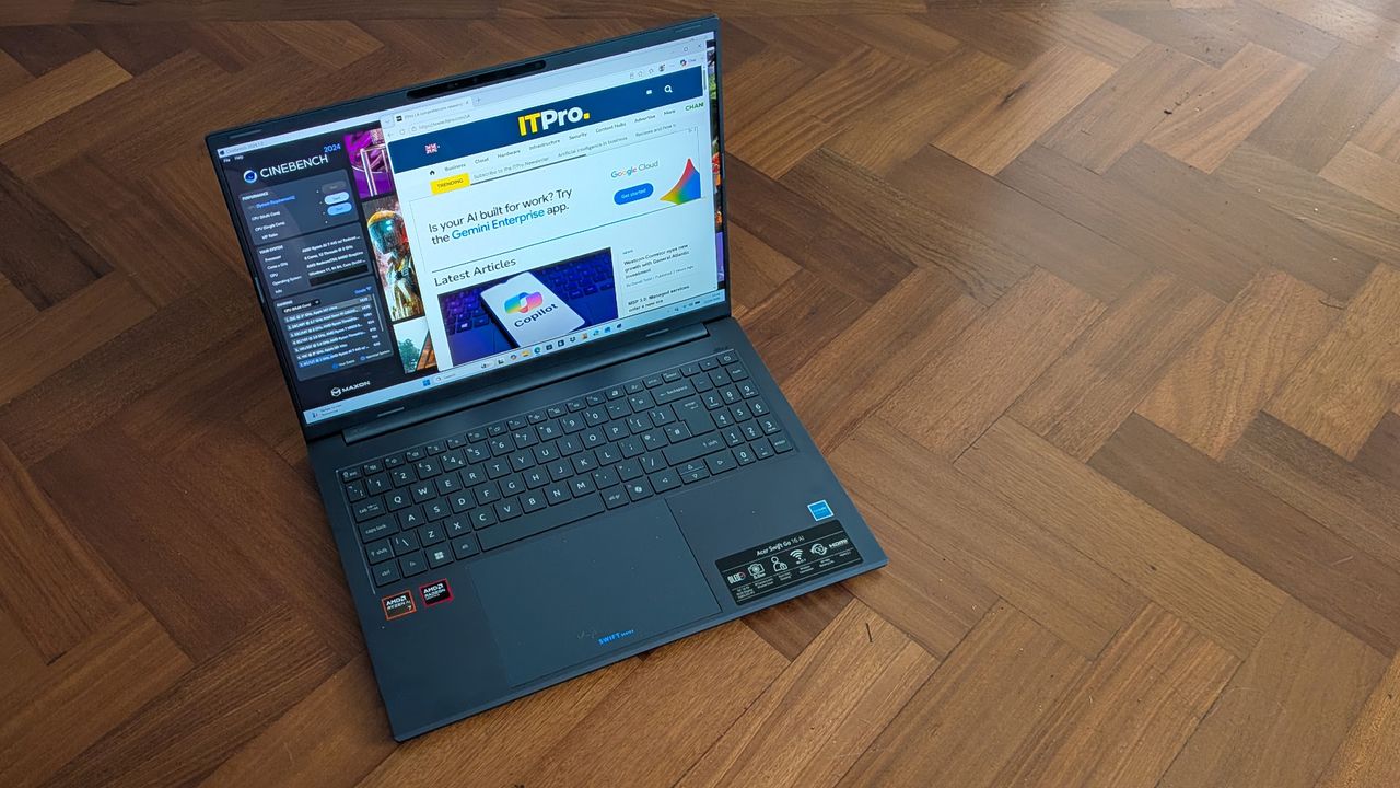 The Acer Swift Go 16 AI on a desk