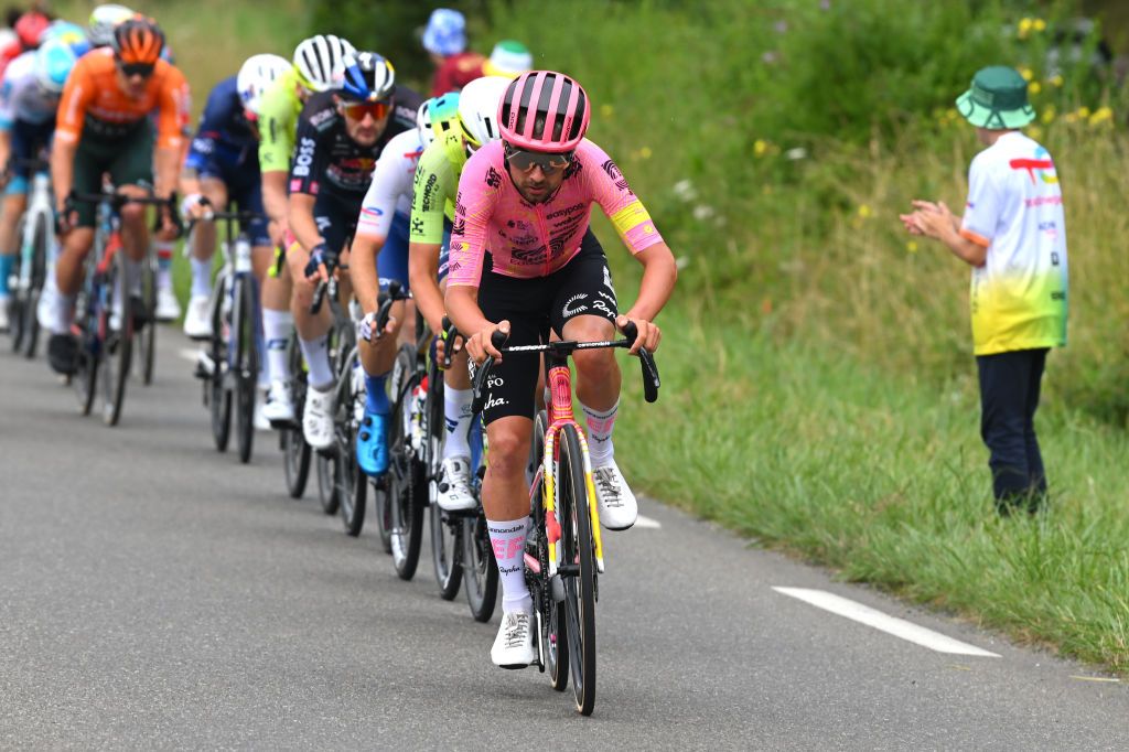 SAINTLARYSOULAN PLA DADET FRANCE JULY 13 Ben Healy of Ireland and Team EF Education EasyPost competes during the 111th Tour de France 2024 Stage 14 a 1519km stage from Pau to SaintLarySoulan Pla dAdet 1653m UCIWT on July 13 2024 in SaintLarySoulan Pla dAdet France Photo by Dario BelingheriGetty Images