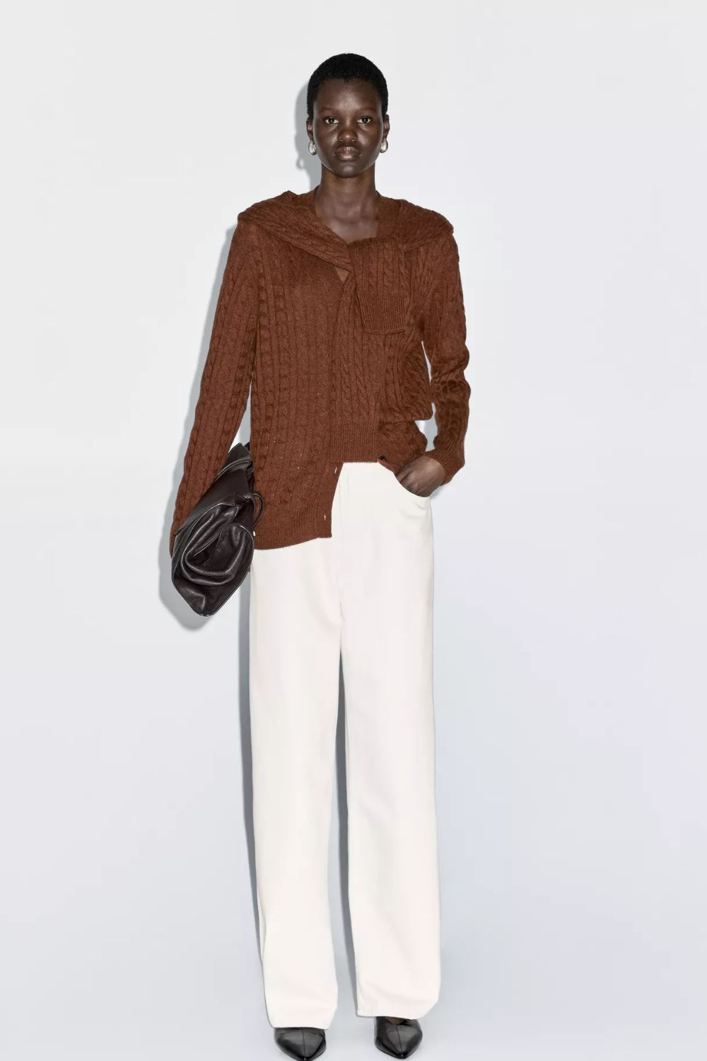 Massimo Dutti Wool Blend Cardigan with Scarf Detail