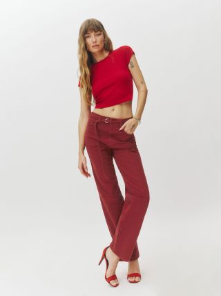 Val Belted Mid Rise Straight Jeans