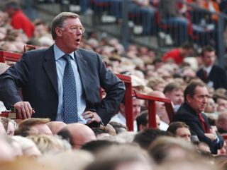 Manchester United manager Sir Alex Ferguson looks on during a game against Liverpool in April 2004.