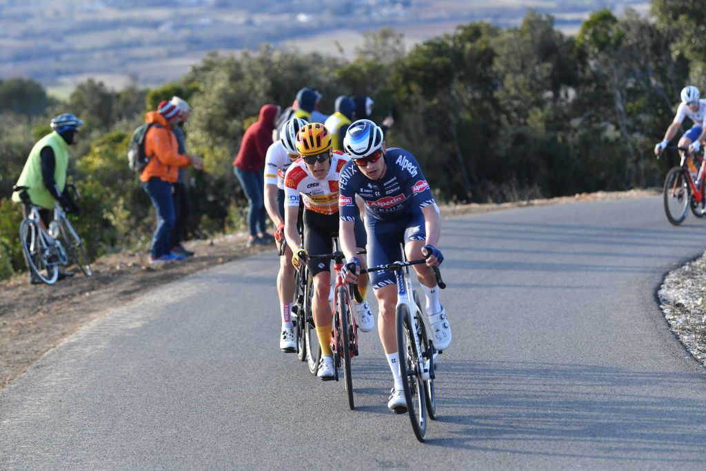 GARD FRANCE FEBRUARY 05 Jay Vine of Australia and Team AlpecinFenix competes in the breakaway during the 52nd toile De Bessges Tour Du Gard 2022 Stage 4 a 145km stage from Saint Hilaire de Brethmas to Mont Bouqueton 617m EDB2022 February 05 2022 in Gard France Photo by Luc ClaessenGetty Images