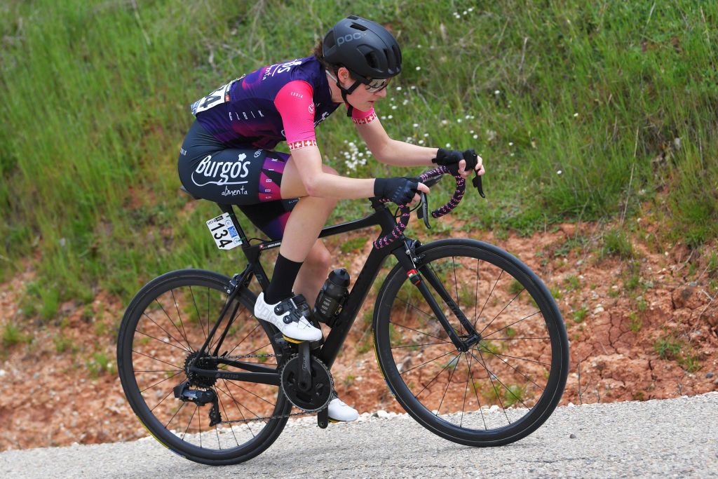 LAGUNAS DE NEILA SPAIN MAY 23 Nicole Hanselmann of Switzerland and Team Burgos Alimenta Women Cycling Sport during the 6th Vuelta A Burgos Feminas 2021 Stage 4 a 1216km stage from Quintanar de la Sierra to Lagunas De Neila 1870m VueltaBurgos BurgosFem UCIWWT on May 23 2021 in Lagunas De Neila Spain Photo by Luc ClaessenGetty Images