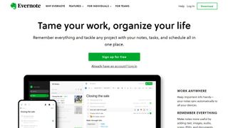 Evernote website screenshot