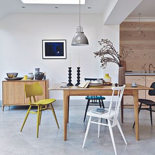 designer dining area with wooden dining table