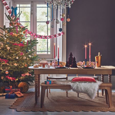 Christmas tablescape with pink and red decor