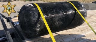 This pressure vessel, which came from the second stage of a Falcon 9 rocket, fell onto a farm in central Washington, local authorities reported April 2, 2021.