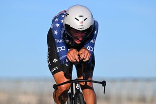 OEIRAS PORTUGAL AUGUST 17 Brandon McNulty of The United State and UAE Team Emirates sprints during the 79th La Vuelta Ciclista a Espana 2024 Stage 1 a 12km individual time trial stage from Lisbon to Oeiras UCIWT on August 17 2024 in Oeiras Portugal Photo by Tim de WaeleGetty Images