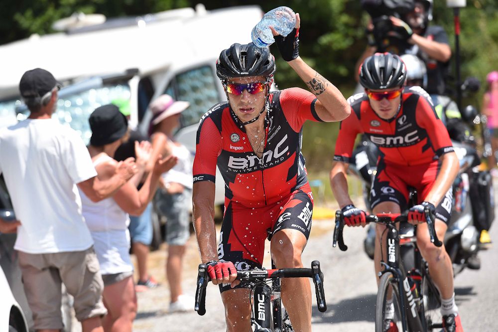 Damiano Caruso paces Tejay van Garderen during stage 17.
