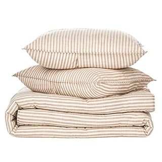 Nate Home by Nate Berkus All-Season Cotton Percale Painted Stripe 3 Piece Quilt Set, Comfortable Bedding From Mdesign Full/queen - Includes 1 Quilt, 2 Pillow Shams - Pearl/fossil (beige/taupe)