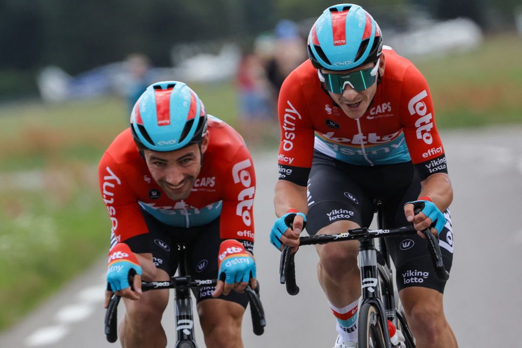 Lotto Dstny teammates Victor Campenaerts and Jasper De Buyst attacked for a short-lived early breakaway