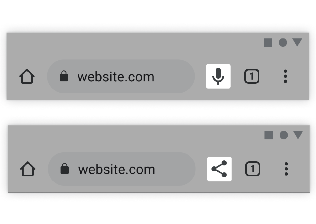 Google Chrome mobile share sheet or voice search icons