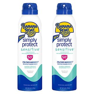 two Banana Boat Mineral Enriched Sunscreens on white background