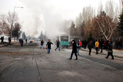 The aftermath of a car bomb attack in Kayseri, Turkey
