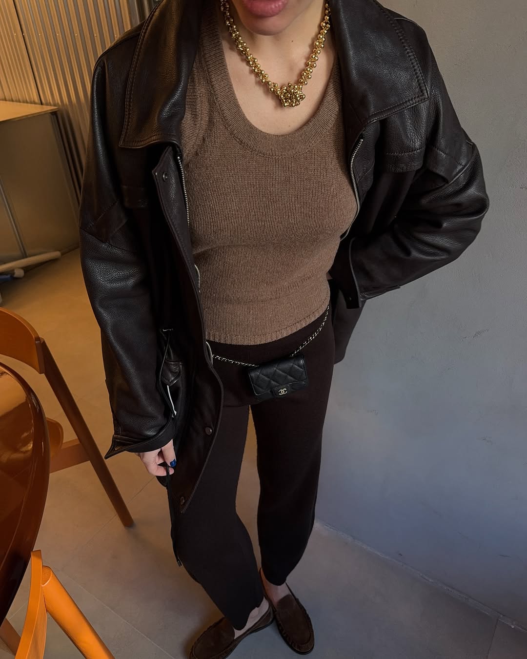 woman wearing brown loafer trend