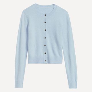 old navy light blue cropped cardigan flat lay