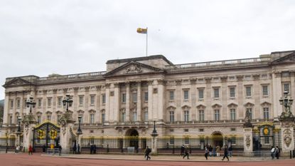 Buckingham Palace exterior on a cloudy day