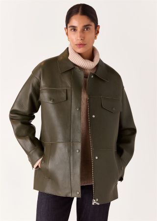 Khaki Clean Bonded Leather Jacket