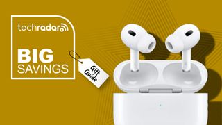 Apple AirPods Pro 2 on yellow background