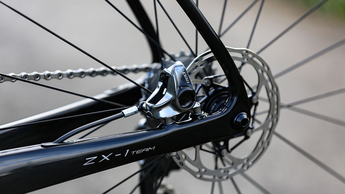 The disc frameset has thru-axles front and rear