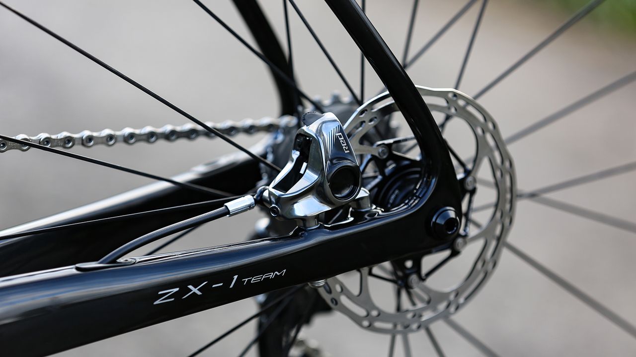 The disc frameset has thru-axles front and rear