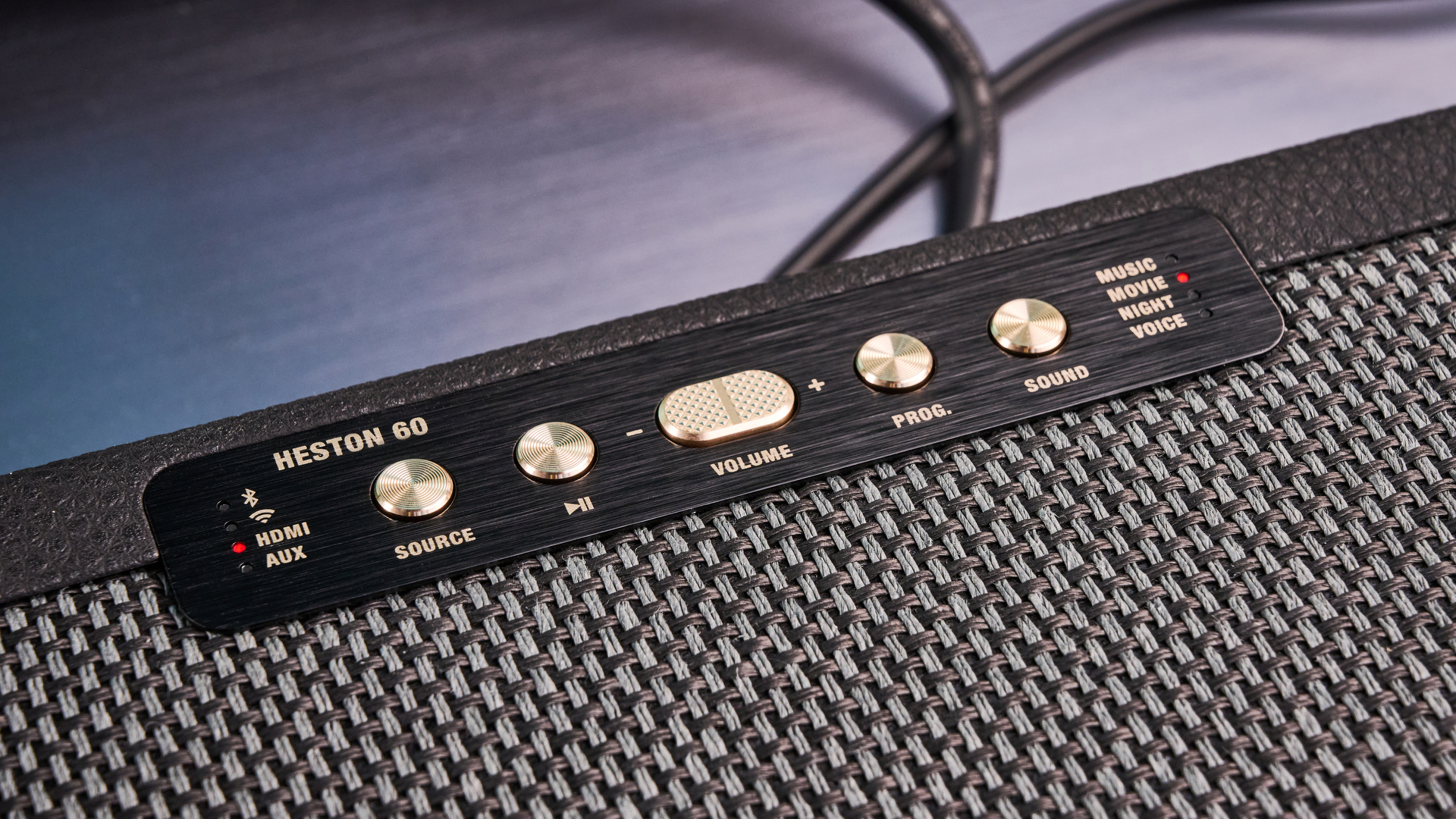 A Marshall Heston 60 compact mid-range soundbar in black