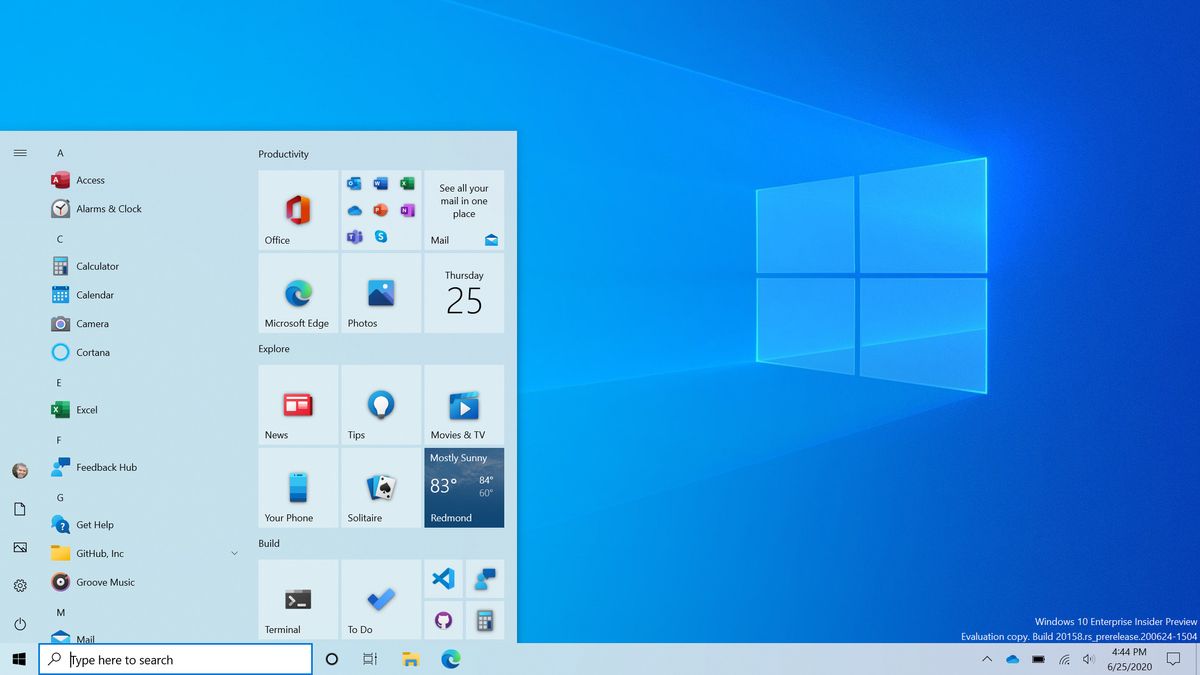 Windows 10 Start menu redesign