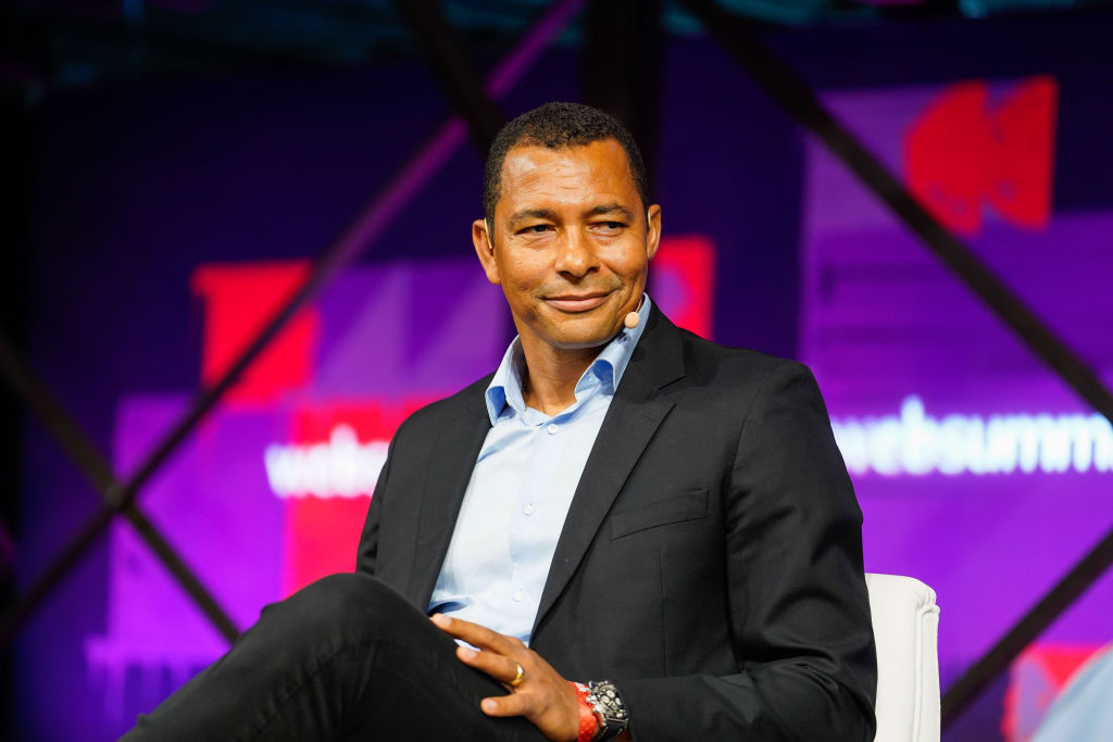 Gilberto Silva, World Cup Winner in Brazil, addresses the audience during the second day of the Web Summit 2022 in Lisbon.