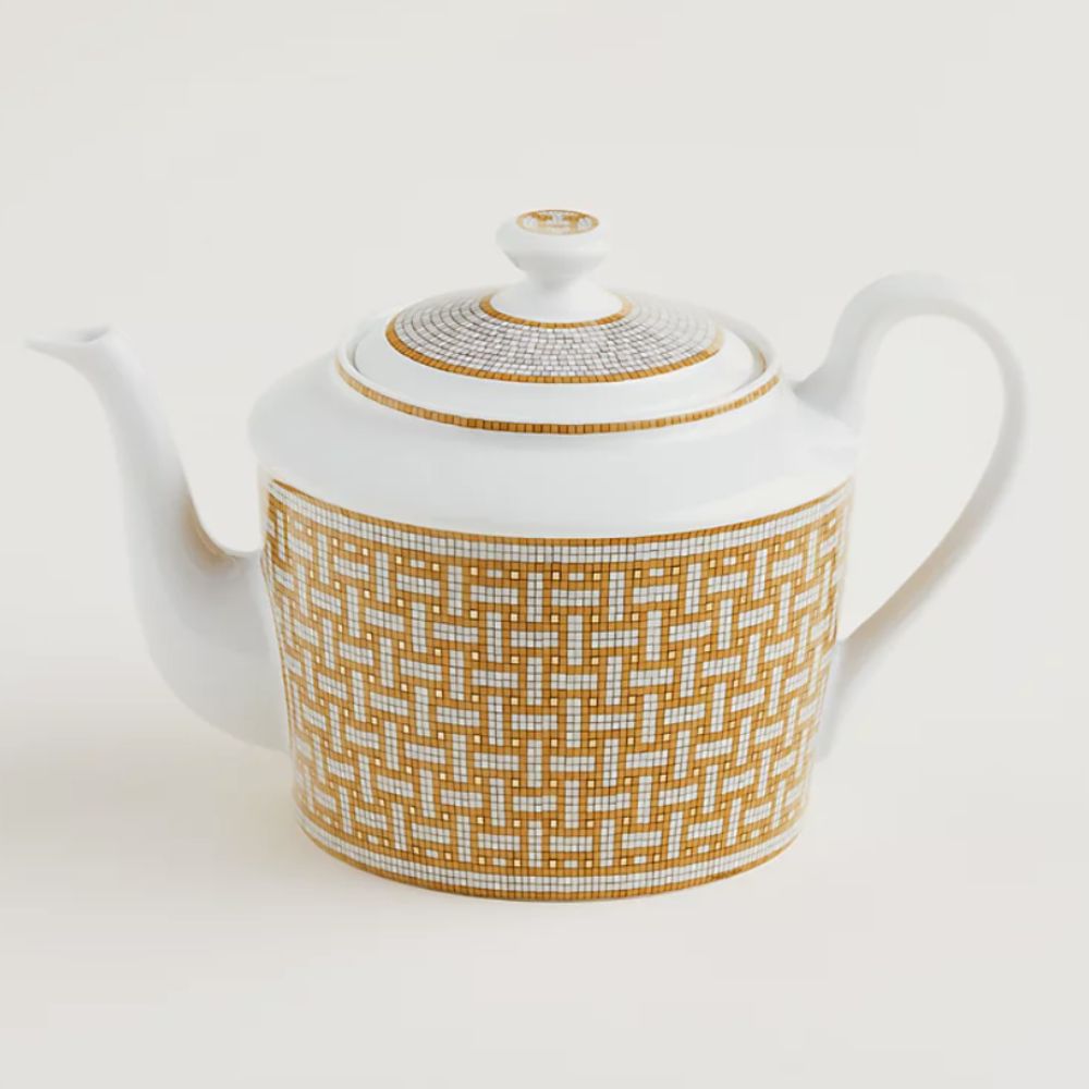 Herm&amp;egrave;s white and yellow teapot with 24k gold