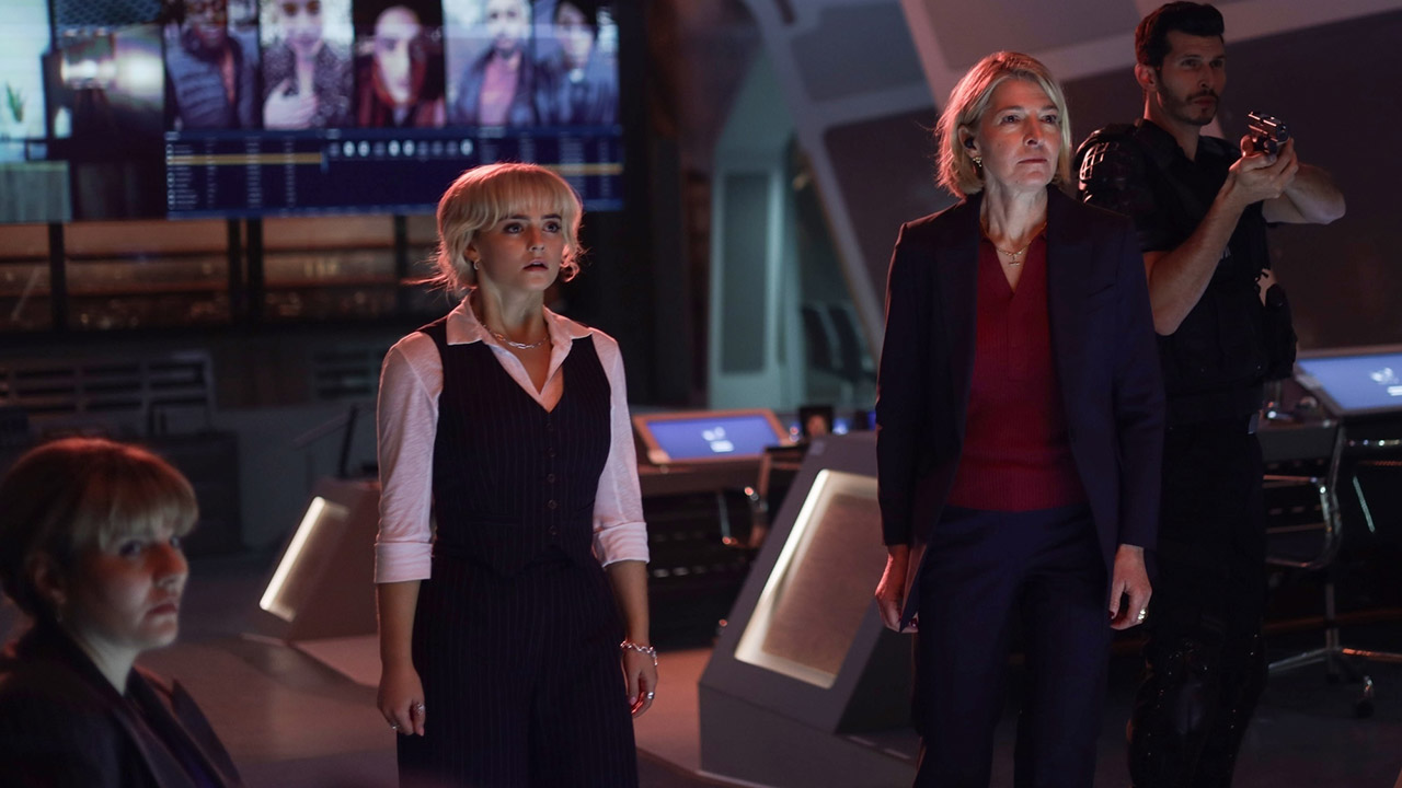 Ruby Sunday standing in Unit's headquarters in Doctor Who season 2