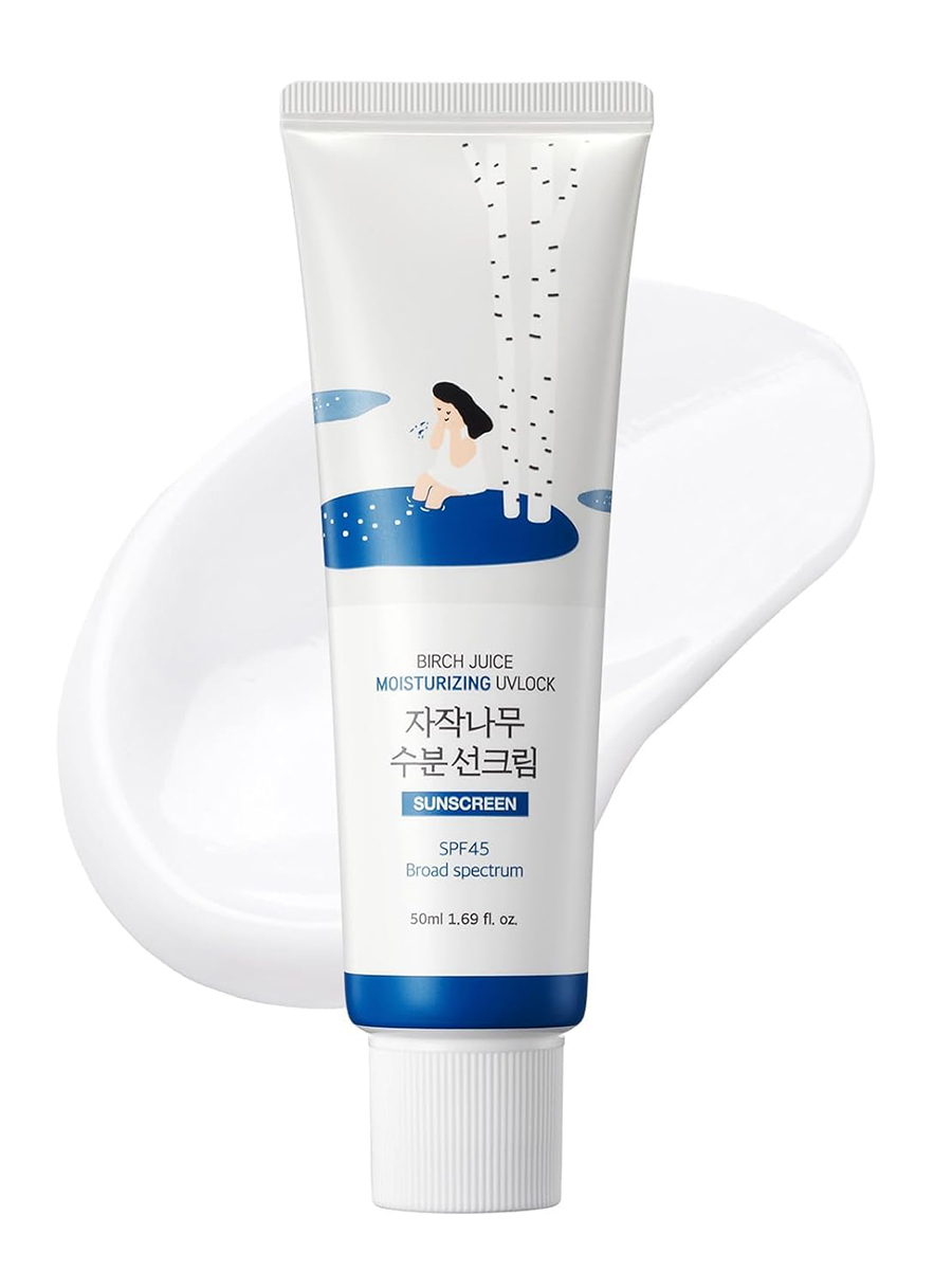 ROUND LAB, Round Lab Birch Juice Moisturizing Uv Lock Spf 45, 1.69 Fl Oz, Hydrating Lotion-Like Lightweight Glow Sunscreen for Sensitive Skin, No White Cast, Fragrance-Free, Protector Solar, Korean Sunscreen