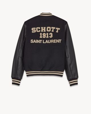 Women's Schott Varsity Jacket in Wool and Lambskin in Black