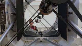 An image shows the adaptive optics system built to help track, and one day knock out, junk floating at dangerously high speed through space.