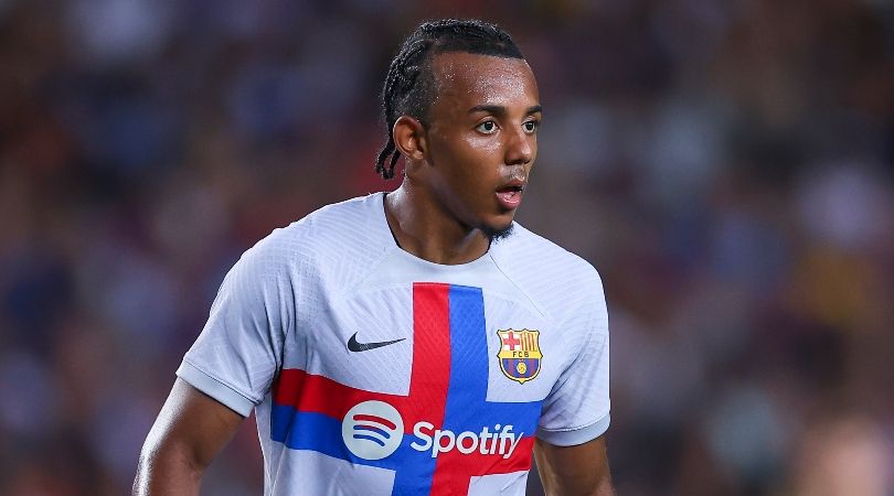 Jules Kounde in action for Barcelona in the friendly against Manchester City at Camp Nou.